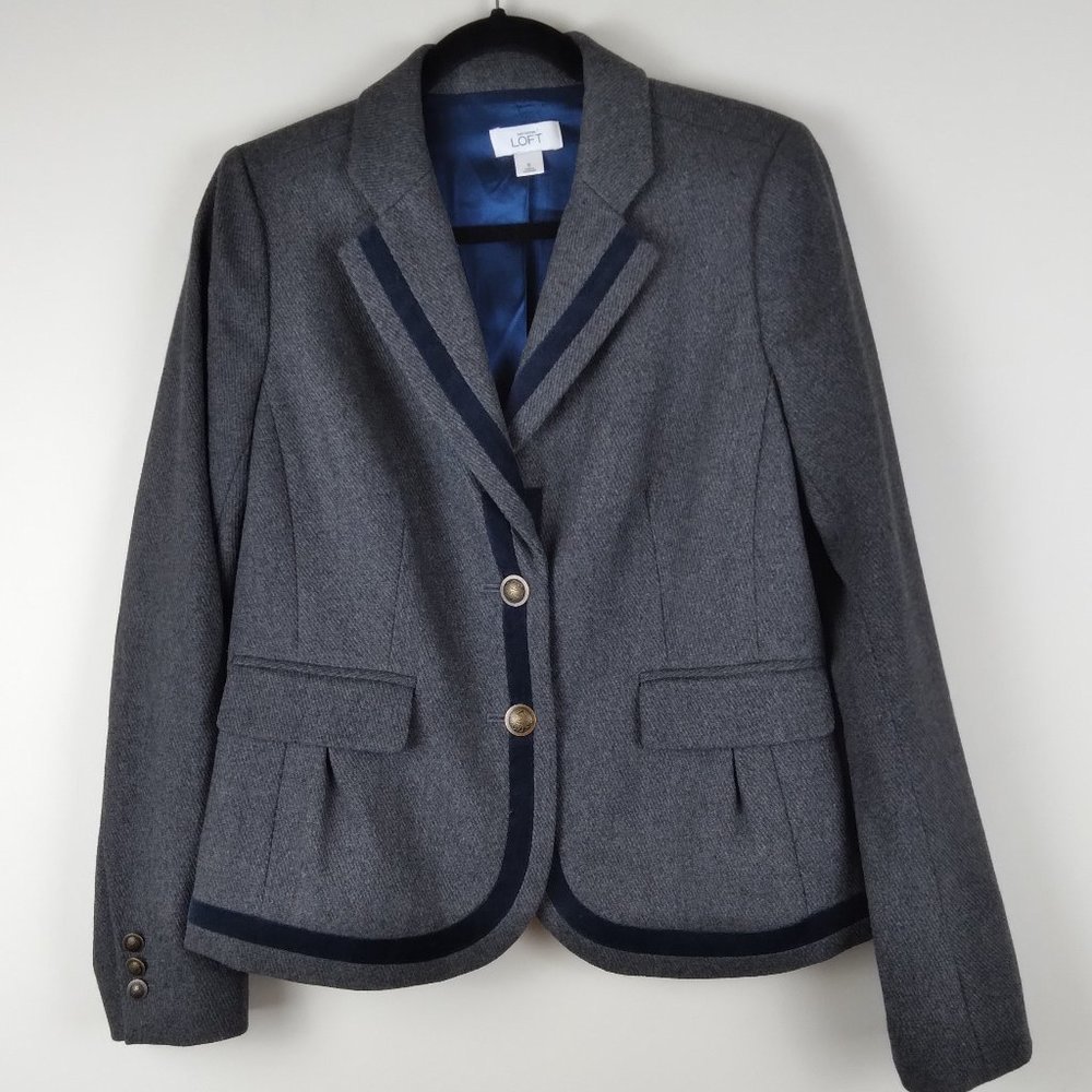 LOFT Charcoal Blazer with Dark Blue Trim